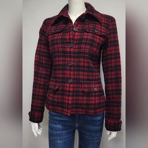Lauren Ralph Lauren Womens 80% Wool Red And Black Plaid Button-up Jacket SMALL S